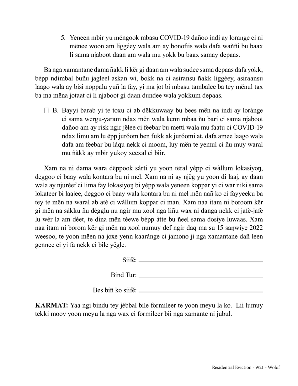 Tenants Declaration of Hardship During the Covid-19 Pandemic - New York (Wolof), Page 3