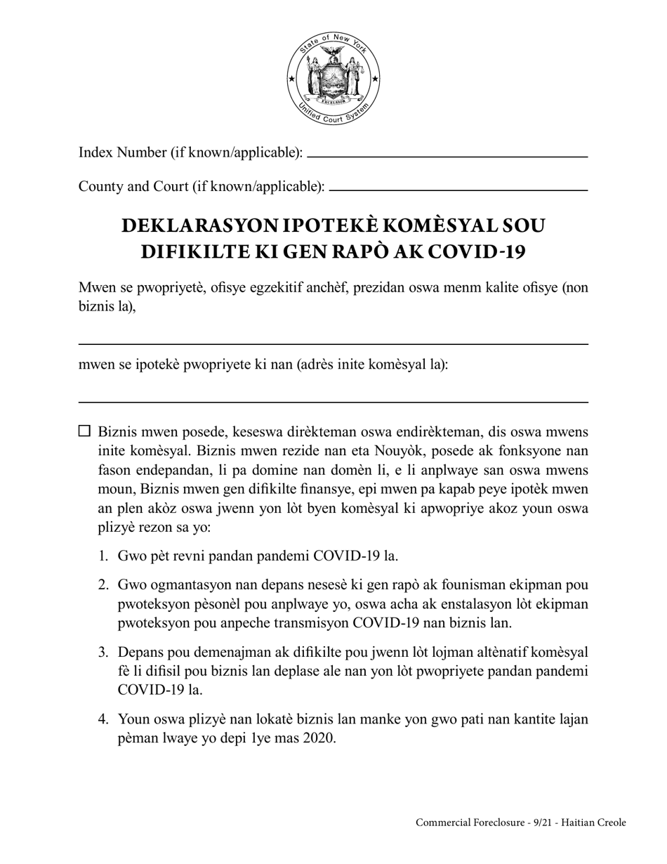 Commercial Mortgagors Declaration of Covid-19-related Hardship - New York (Haitian Creole), Page 2