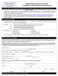 Mental Health Counselor Form 5CS Certification of Supervisor for Limited Permit - New York