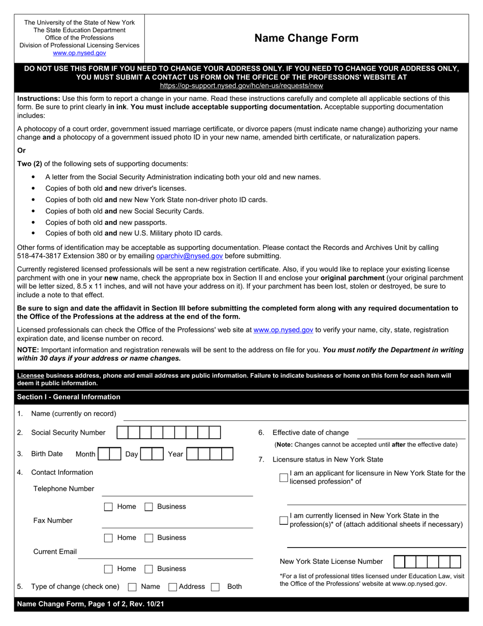 New York Name Change Form Download Fillable PDF Templateroller