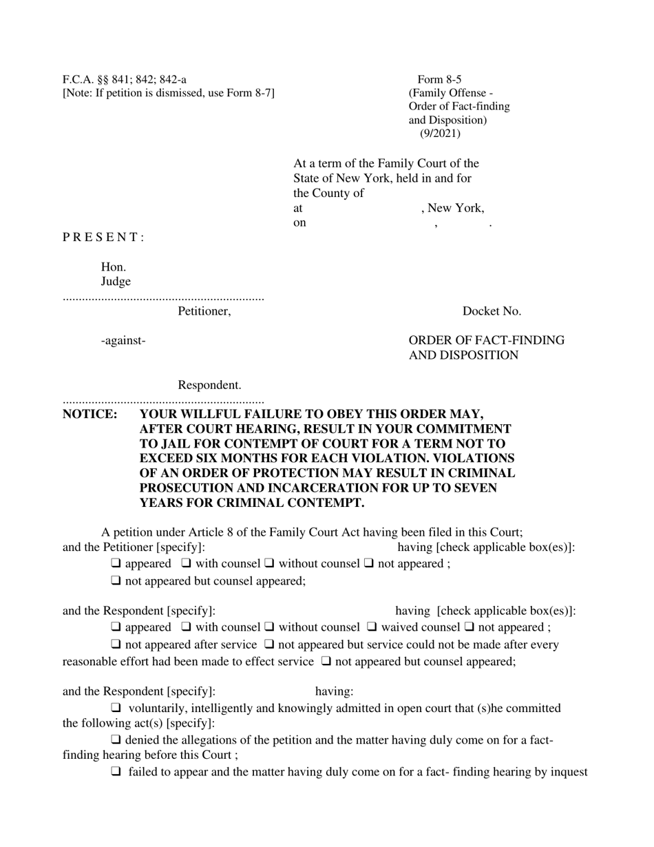 Form 8-5 Order of Fact-Finding and Disposition - New York, Page 1