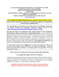 Document preview: New Home Builder Registration Application - New Jersey