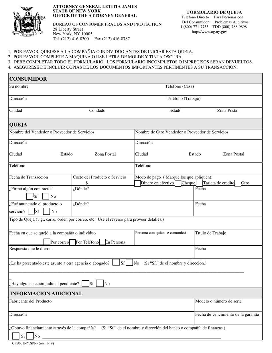 Formulario CFB001SP Fill Out, Sign Online and Download Fillable PDF