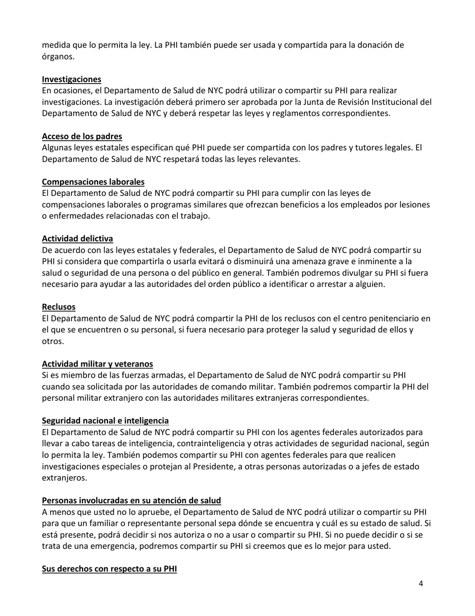 Acuse De Recibo Del Aviso De Practicas De Privacidad - New York City (Spanish), Page 4