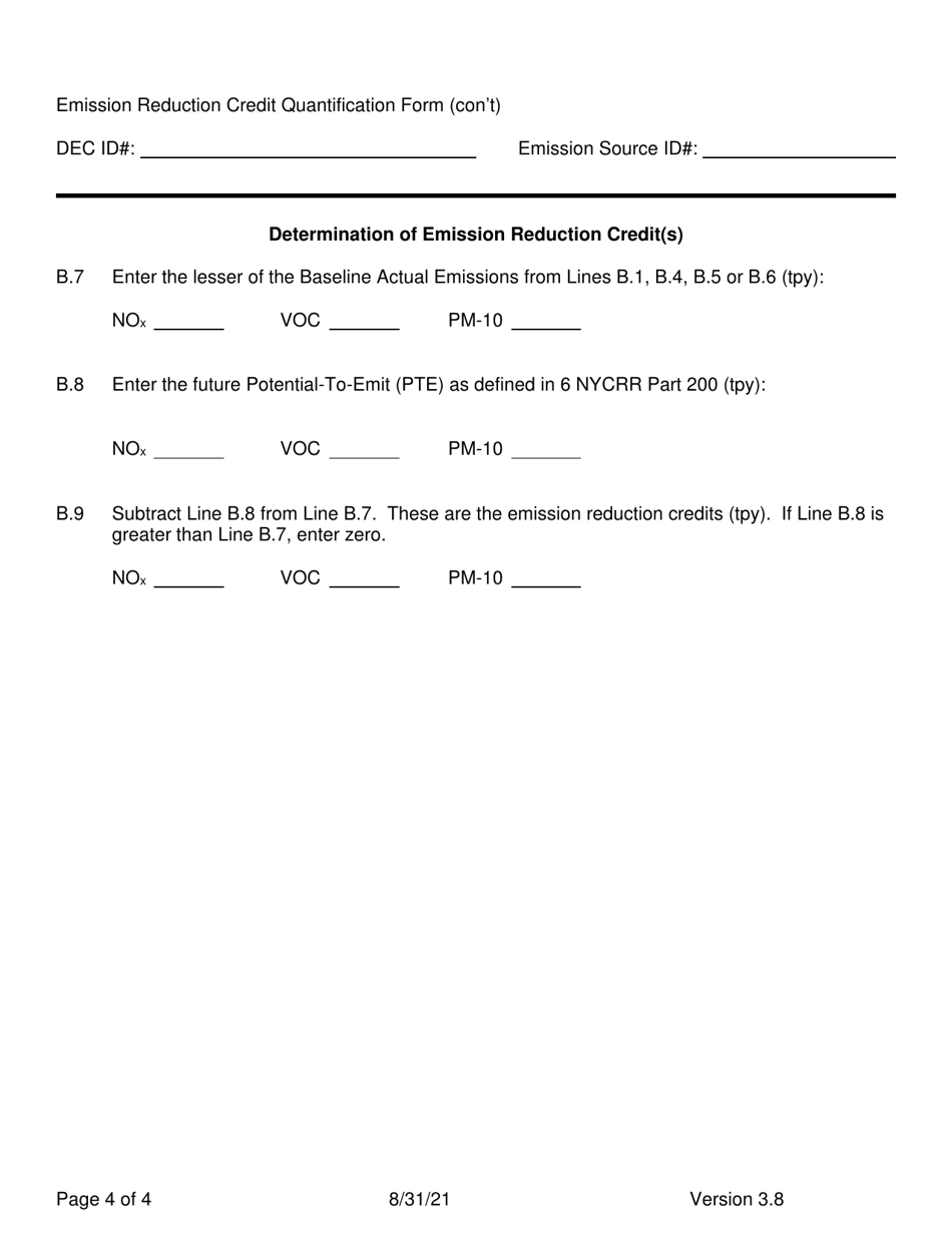 Emission Reduction Credit (Erc) Quantification Form (Nonattainment Contaminants Only) - New York, Page 4