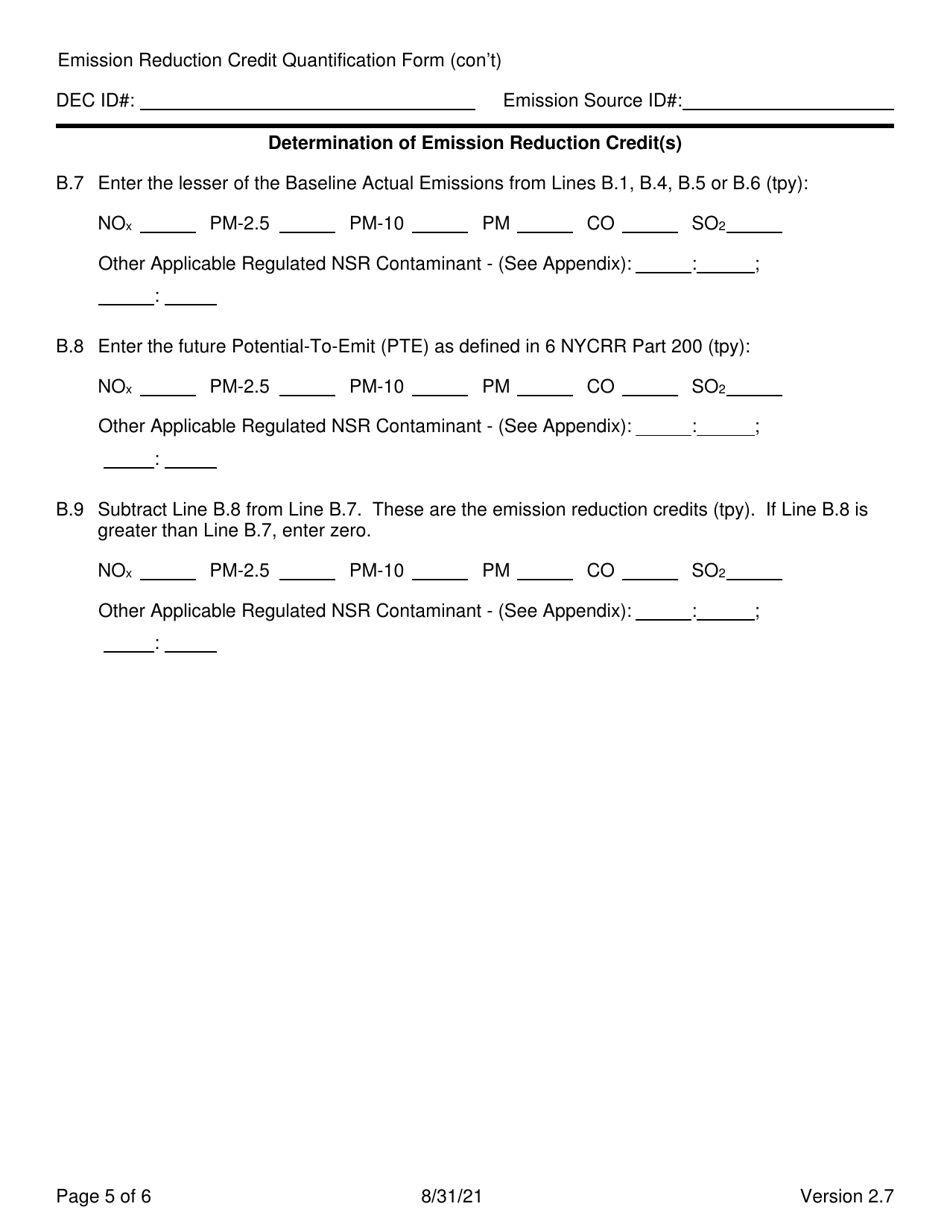 Emission Reduction Credit (Erc) Quantification Form (Attainment (Psd) Netting Only) - New York, Page 5