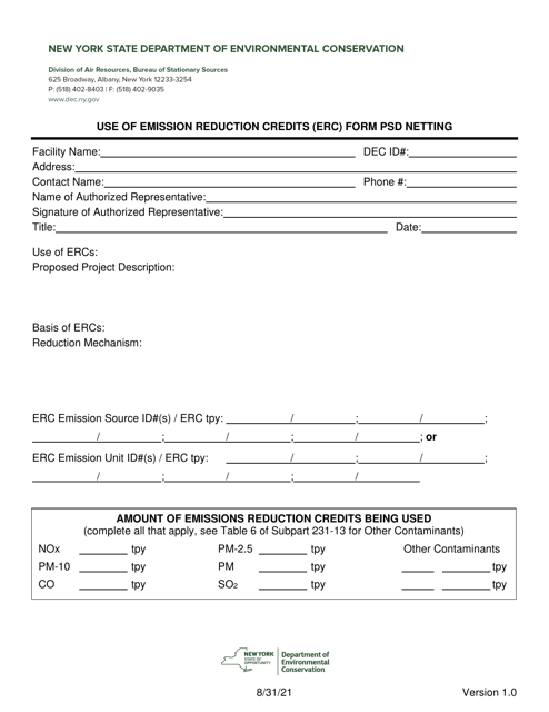 Use of Emission Reduction Credits (Erc) Form Psd Netting - New York Download Pdf