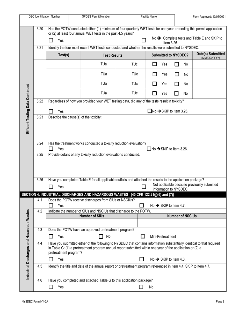 DEC Form NY-2A Application for Spdes Permit to Discharge Wastewater - New and Existing Publicly Owned Treatment Works - New York, Page 21