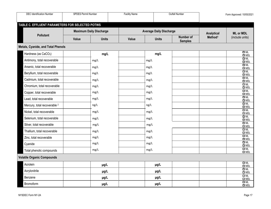 DEC Form NY-2A Application for Spdes Permit to Discharge Wastewater - New and Existing Publicly Owned Treatment Works - New York, Page 29