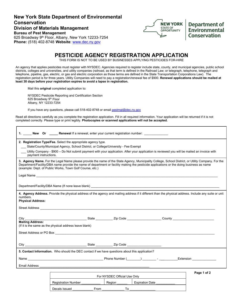 Pesticide Agency Registration Application - New York, Page 1