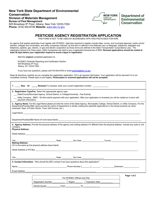 Pesticide Agency Registration Application - New York Download Pdf