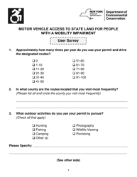 Document preview: Motor Vehicle Access to State Land for People With a Mobility Impairment User Survey - New York