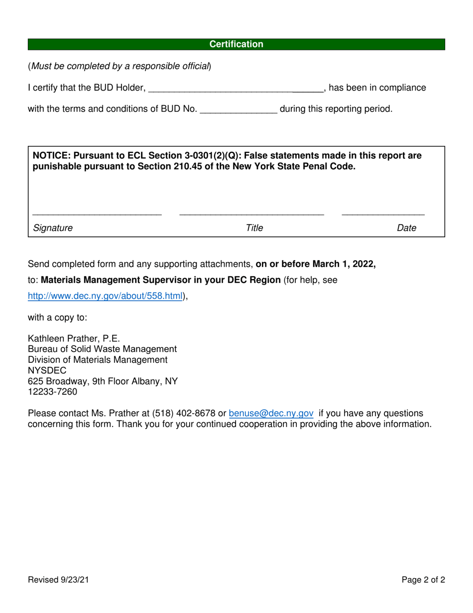 Case-Specific Beneficial Use Determination Annual Report - New York, Page 2