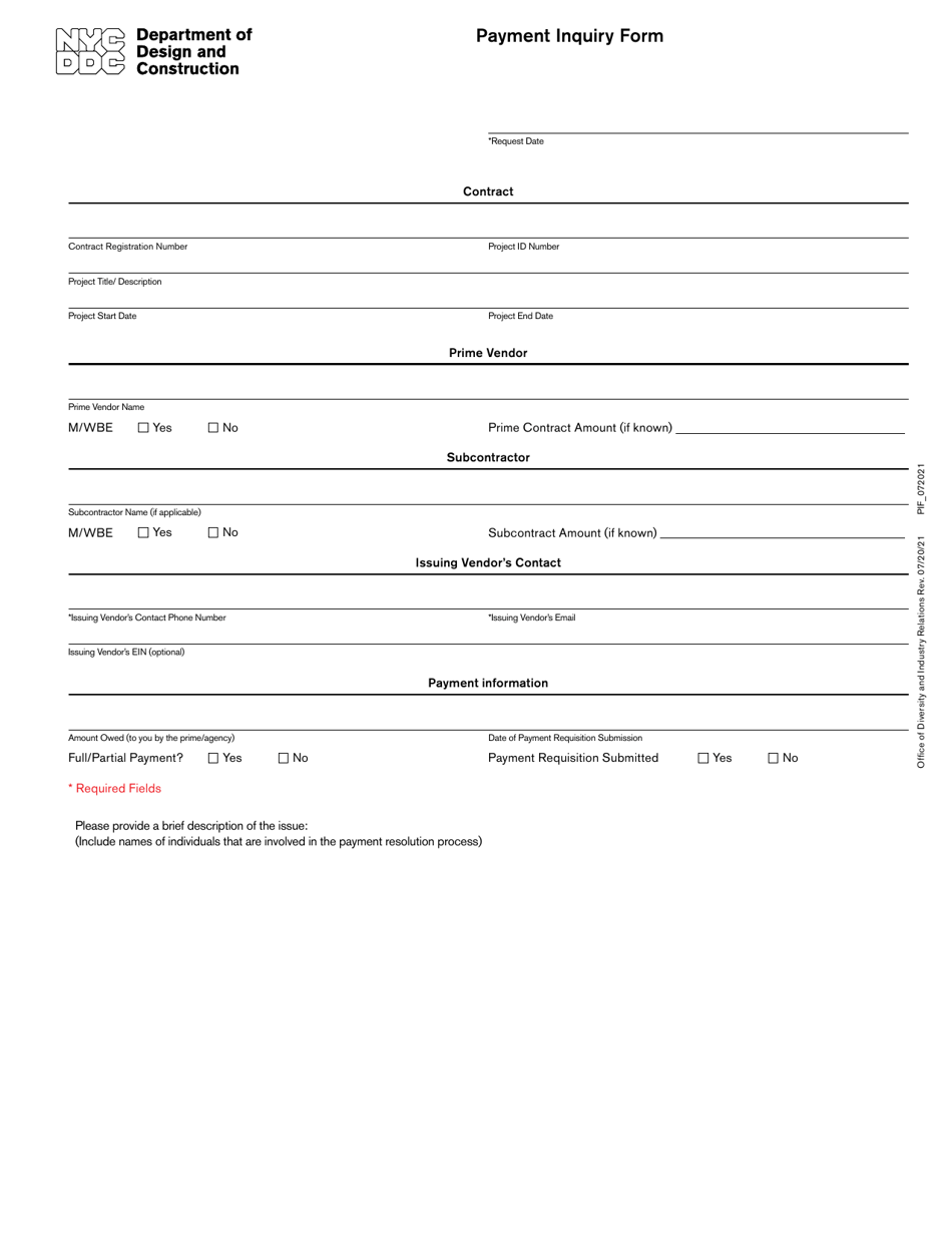 Payment Inquiry Form - New York City, Page 1