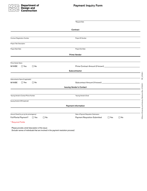 Payment Inquiry Form - New York City Download Pdf