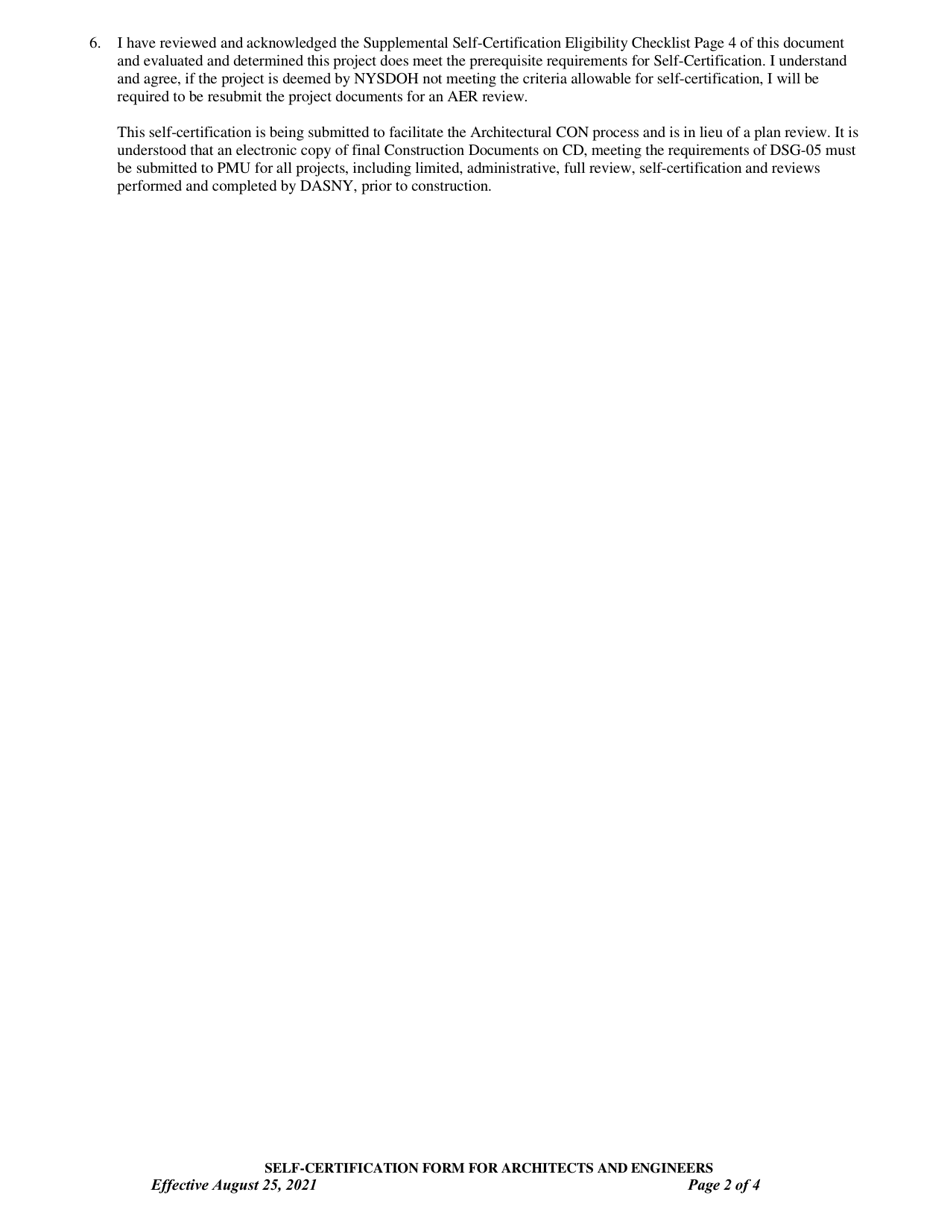 Self-certification Form for Architects and Engineers - New York, Page 2