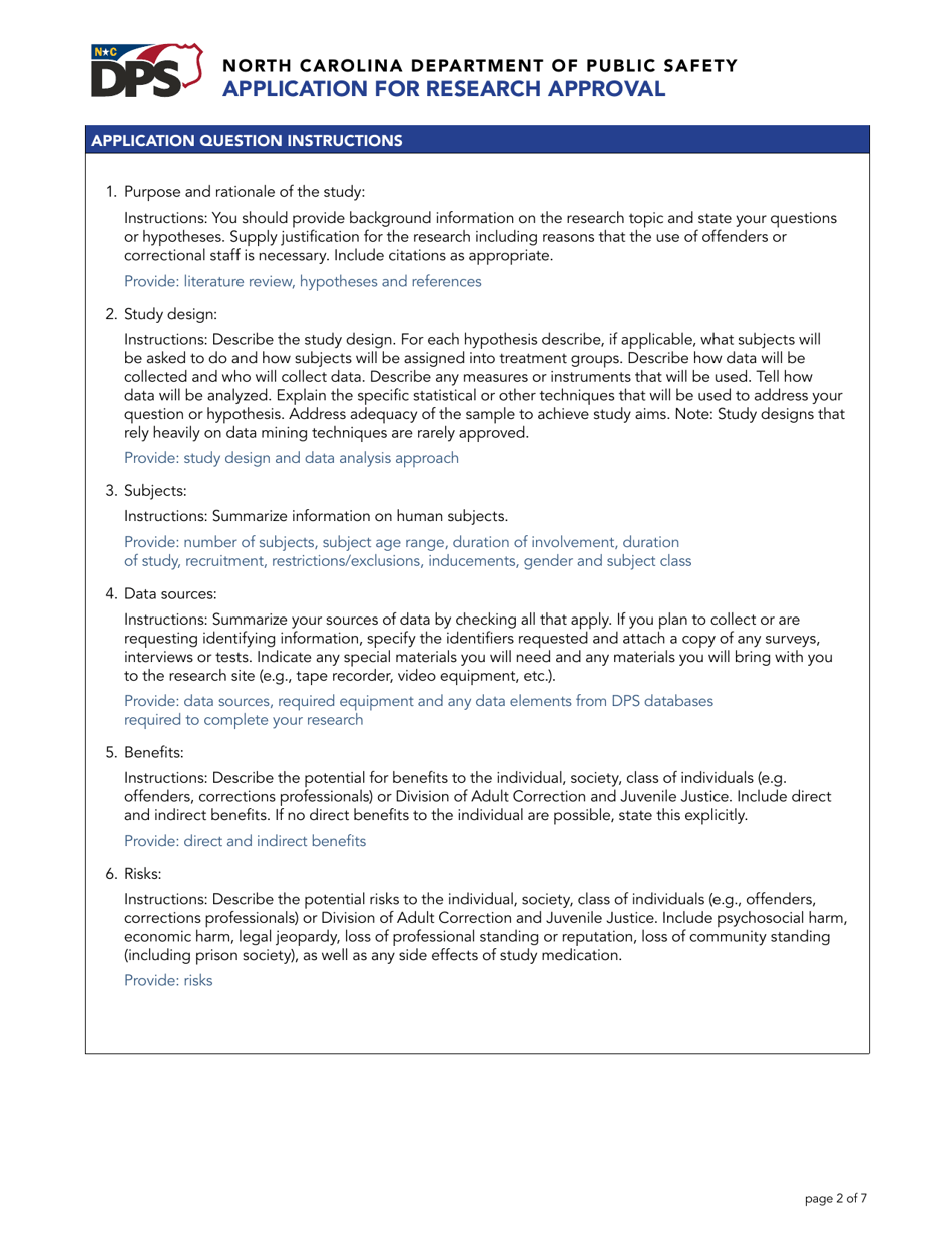 Application for Research Approval - North Carolina, Page 2