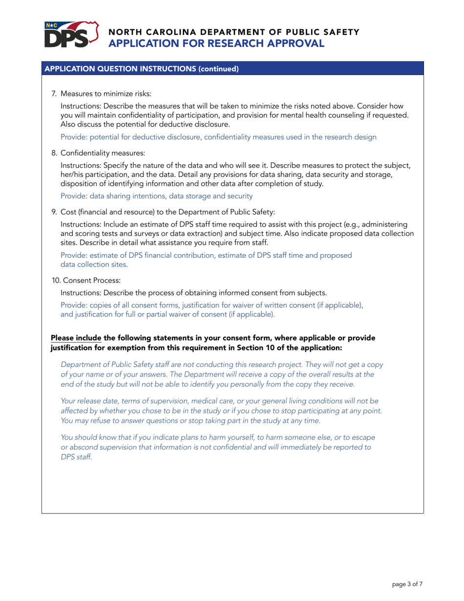 Application for Research Approval - North Carolina, Page 3