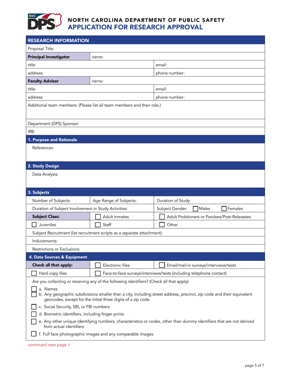 Application for Research Approval - North Carolina, Page 5