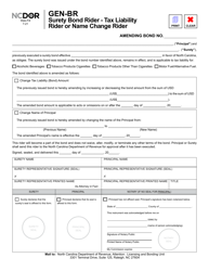 Document preview: Form GEN-BR Surety Bond Rider - Tax Liability Rider or Name Change Rider - North Carolina