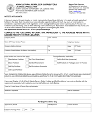 Form SFN17921 Agricultural Fertilizer Distributors License Application - North Dakota