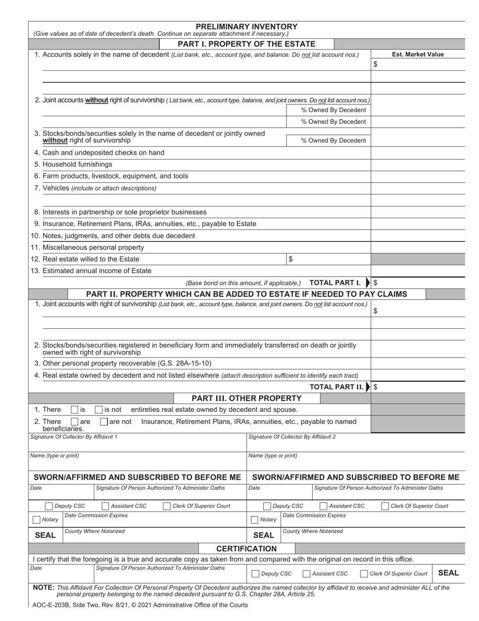 Form AOC-E-203B Download Fillable PDF or Fill Online Affidavit for ...