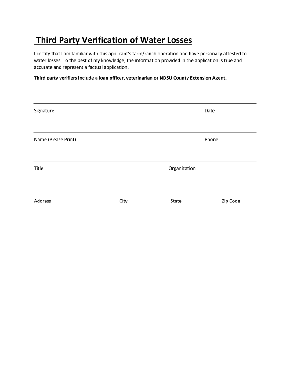 North Dakota Third Party Verification Of Water Losses Fill Out Sign Online And Download Pdf 8763