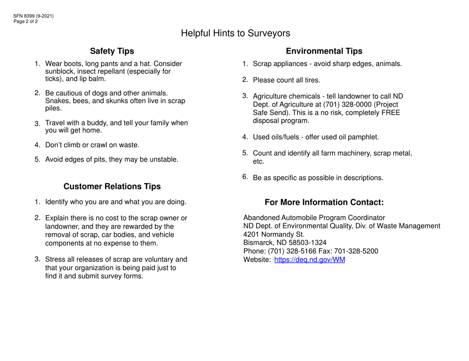 Form SFN8399 Release of Abandoned Motor Vehicle / Scrap Metal - Abandoned Automobile Program - North Dakota, Page 2
