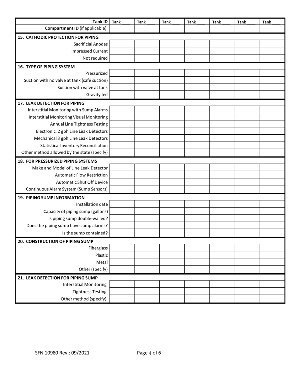 Form SFN-10980 Notification for Underground Storage Tanks - North Dakota, Page 4