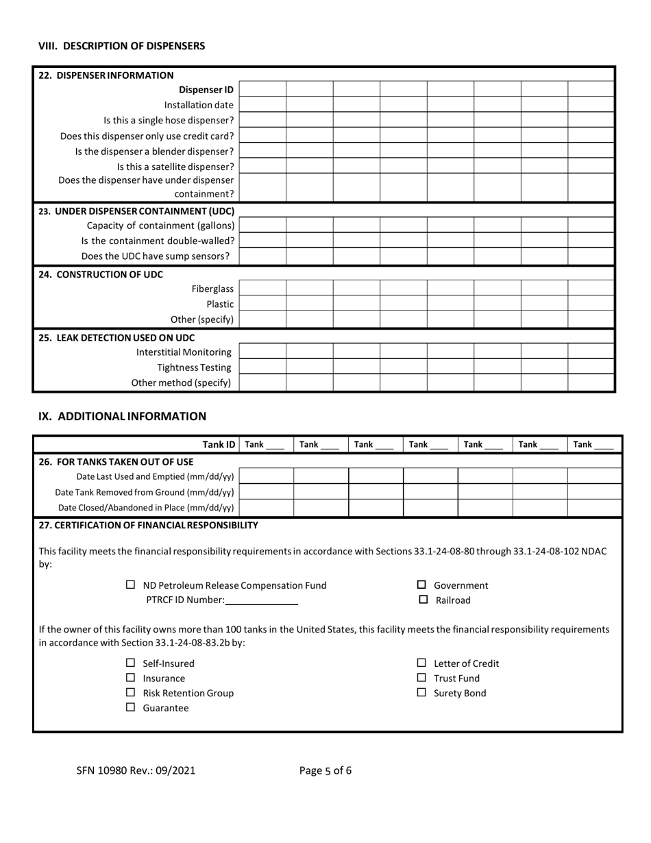 Form SFN-10980 Notification for Underground Storage Tanks - North Dakota, Page 5
