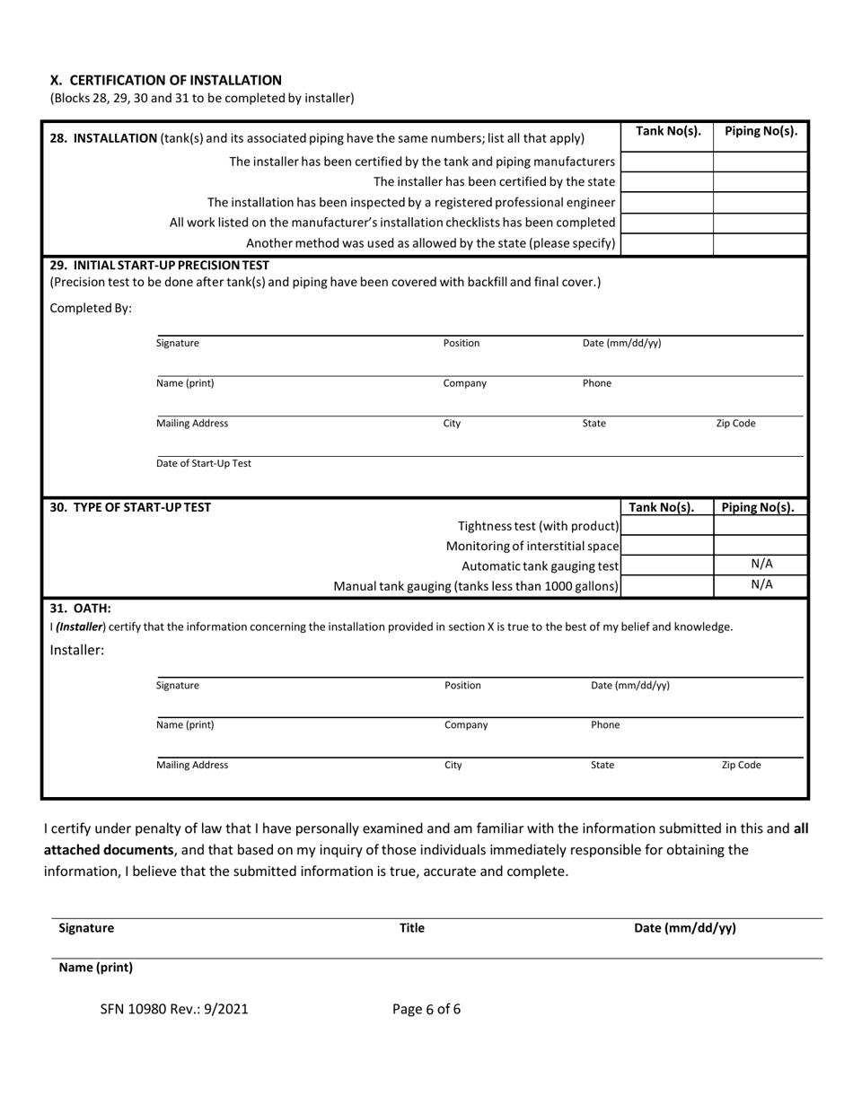 Form SFN-10980 Notification for Underground Storage Tanks - North Dakota, Page 6