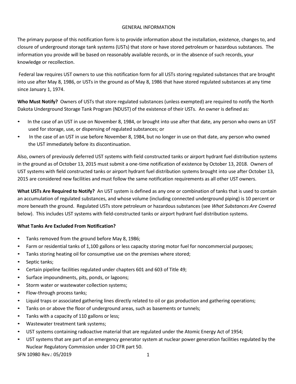 Form SFN-10980 Notification for Underground Storage Tanks - North Dakota, Page 8