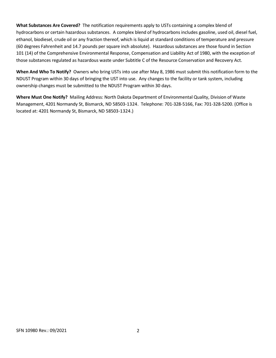Form SFN-10980 Notification for Underground Storage Tanks - North Dakota, Page 9