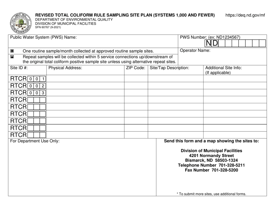 Form SFN60767 Revised Total Coliform Rule Sampling Site Plan (Systems 1,000 and Fewer) - North Dakota, Page 1