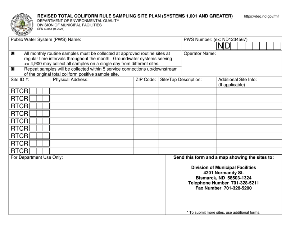 Form SFN60851 Revised Total Coliform Rule Sampling Site Plan (Systems 1,001 and Greater) - North Dakota, Page 1