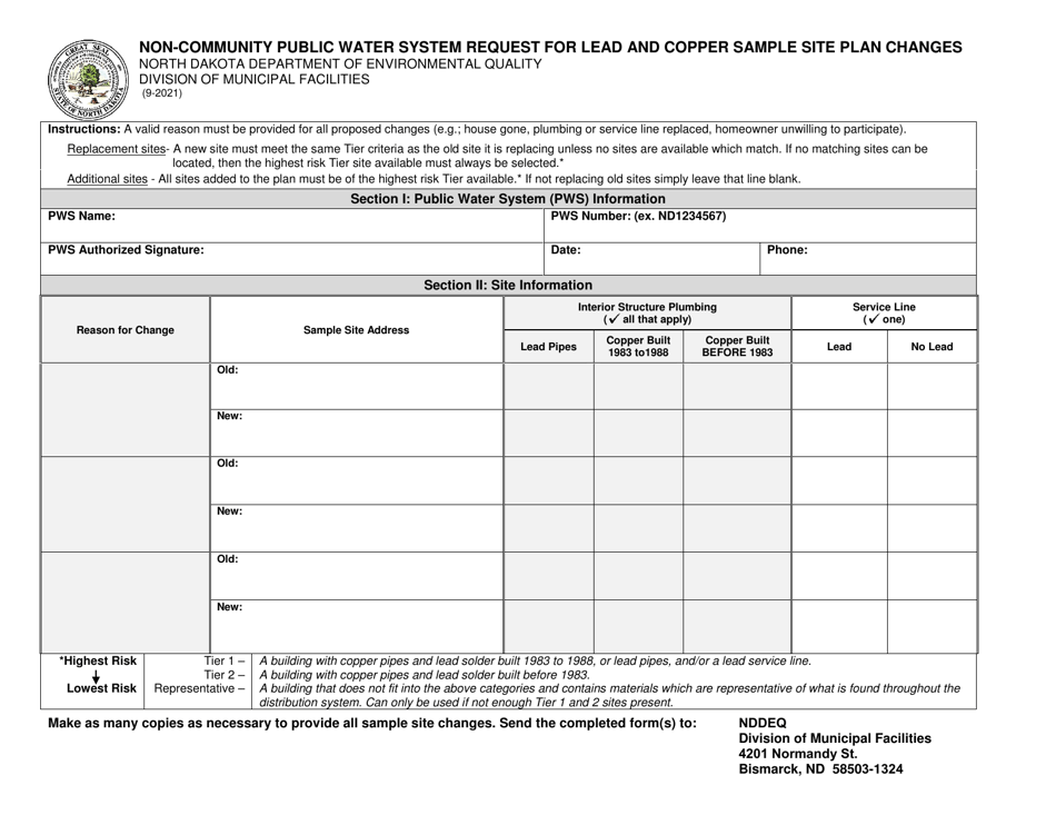 North Dakota Non-community Public Water System Request for Lead and ...