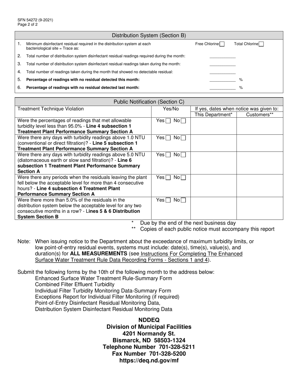 Form SFN54272 Long Term 1 - Enhanced Surface Water Treatment Rule Summary - North Dakota, Page 2
