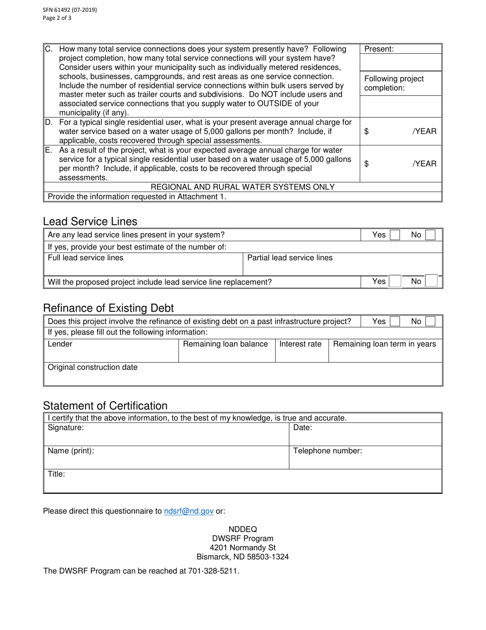 Form SFN61492 Project Update Questionnaire for Potential Financial Assistance Through the Drinking Water State Revolving Fund (Dwsrf) Program - North Dakota, Page 2