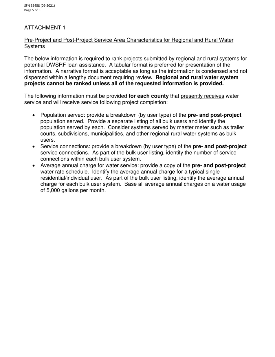 Form SFN54458 Questionnaire to Rank Projects for Potential Financial Assistance Through the Drinking Water State Revolving Fund (Dwsrf) Program - North Dakota, Page 5