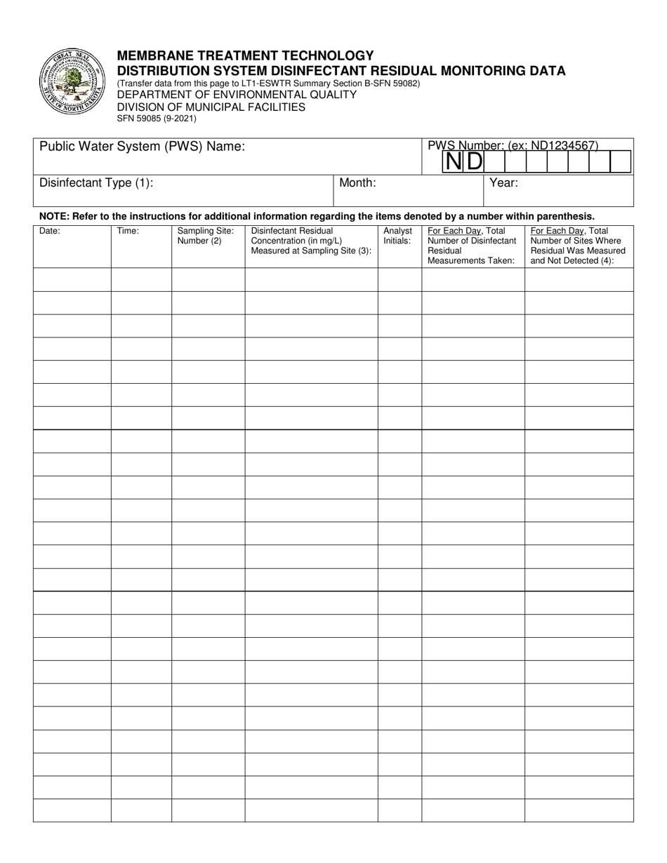 Form SFN59085 Download Fillable PDF or Fill Online Membrane Treatment ...