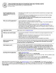 Form SFN1909 &quot;Application for Health Coverage and Help Paying Costs&quot; - North Dakota