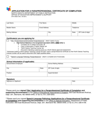 Form SFN53923 &quot;Application for a Paraprofessional Certificate of Completion&quot; - North Dakota
