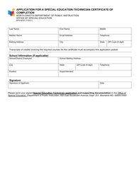 Form SFN62037 &quot;Application for a Special Education Technician Certificate of Completion&quot; - North Dakota