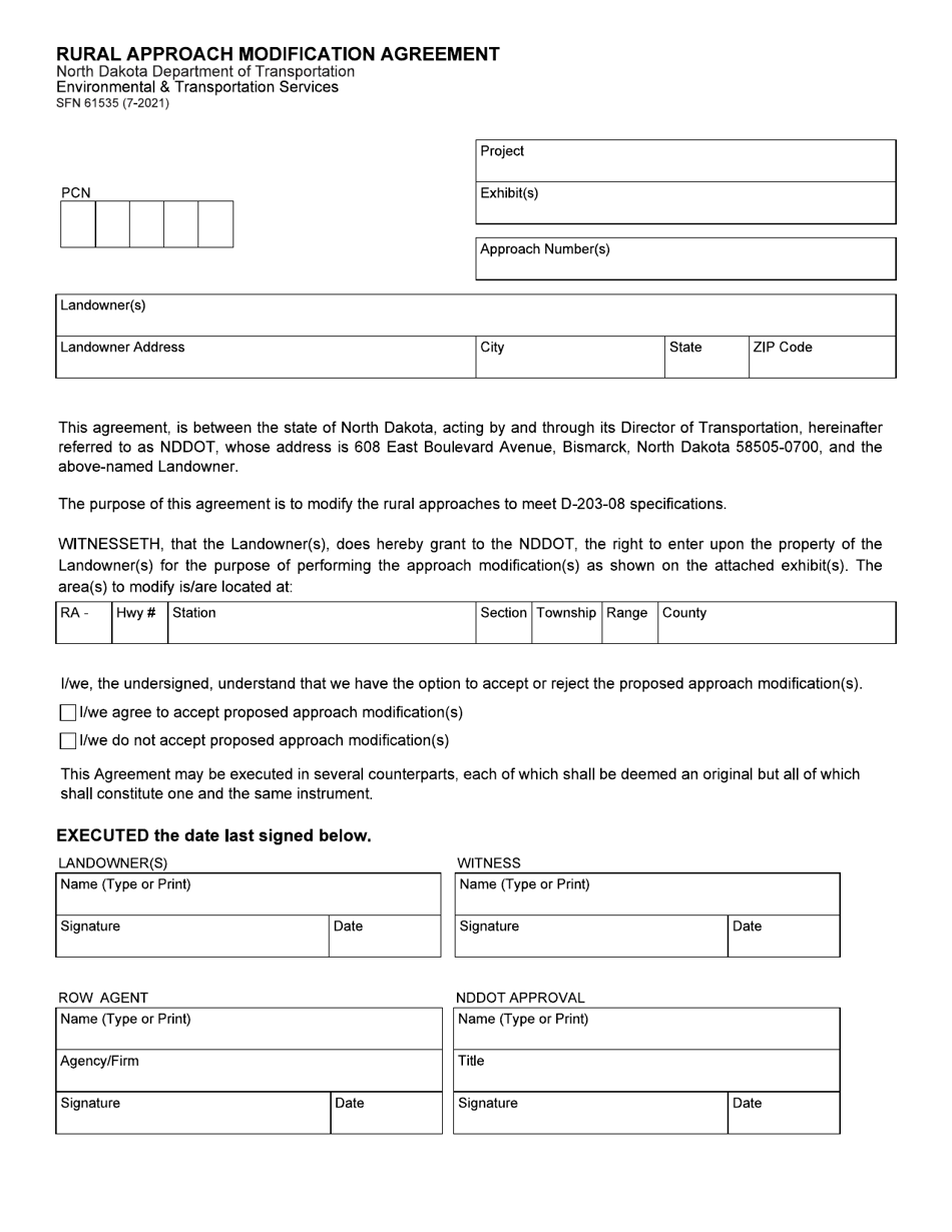 Form SFN61535 Rural Approach Modification Agreement - North Dakota, Page 1