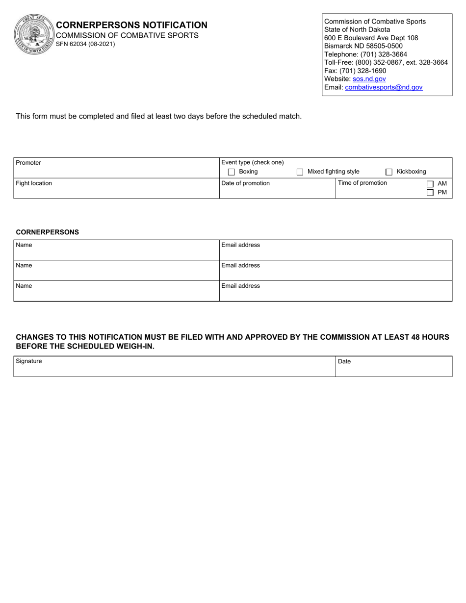 Form SFN62034 Cornerpersons Notification - North Dakota, Page 1