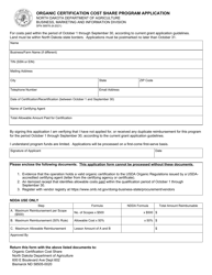 Form SFN58978 Organic Certification Cost Share Program Application - North Dakota