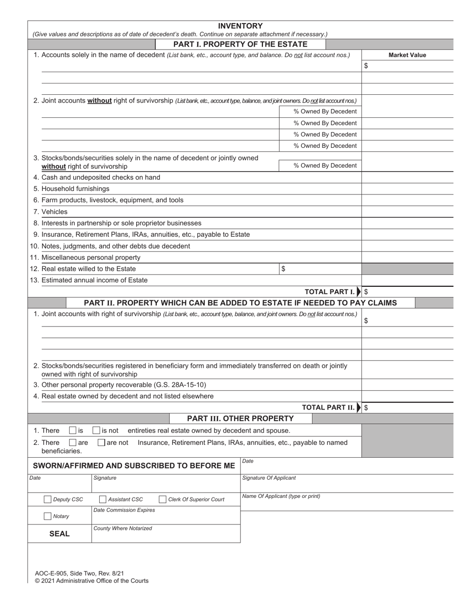 Form AOC-E-905 Download Fillable PDF or Fill Online Application for ...