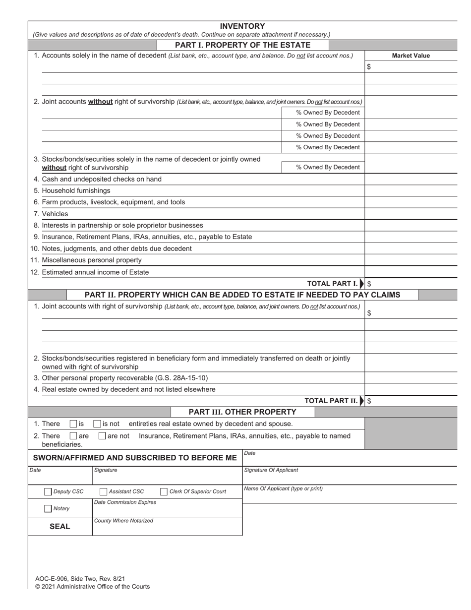 Form AOC-E-906 - Fill Out, Sign Online and Download Fillable PDF, North ...