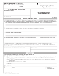 Form AOC-E-908 &quot;Petition and Order to Reopen Estate&quot; - North Carolina
