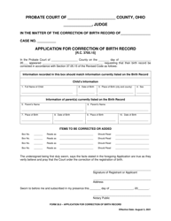 Form 30.0 Application for Correction of Birth Record - Ohio